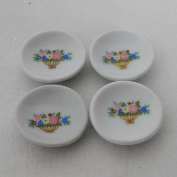 Porcelain 13 Piece Mini Miniature White w/Flower Basket Tea Set Teapot Dolls - Picture 10 of 11